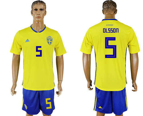 Sweden 5 OLSSON Home 2018 FIFA World Cup Soccer Jersey