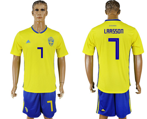 Sweden 7 LARSSON Home 2018 FIFA World Cup Soccer Jersey