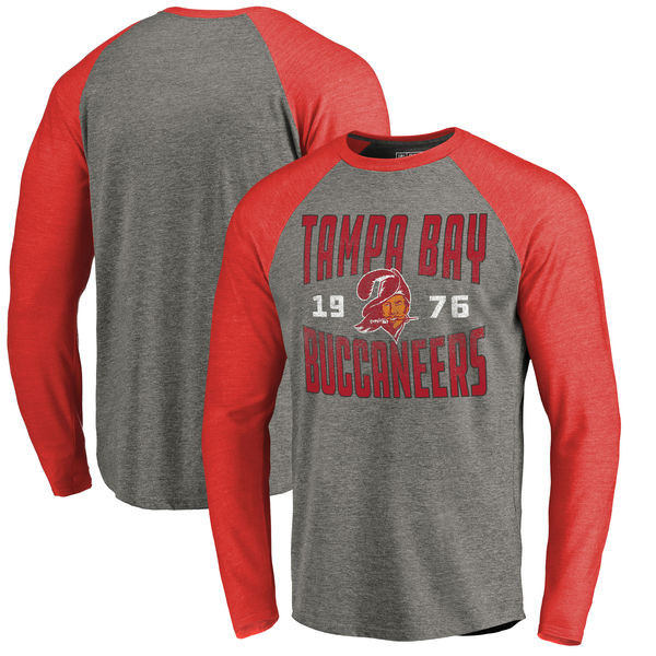 Tampa Bay Buccaneers NFL Pro Line by Fanatics Branded Timeless Collection Antique Stack Long Sleeve Tri Blend Raglan T Shirt Ash