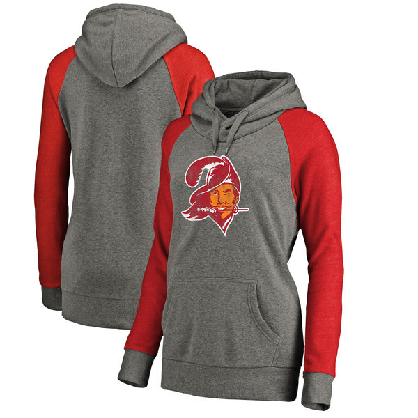 Tampa Bay Buccaneers NFL Pro Line by Fanatics Branded Women's Throwback Logo Tri Blend Raglan Plus Size Pullover Hoodie Gray Red