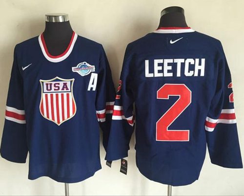 Team USA 2 Brian Leetch Navy Blue 2014 Olympic  Throwback Stitched NHL Jersey