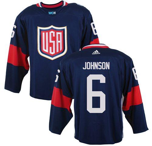 Team USA 6 Erik Johnson Navy Blue 2016 World Cup Stitched NHL Jersey