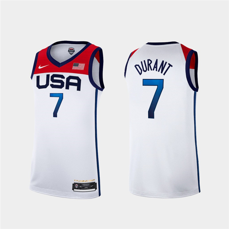 في السياره Team USA 7 Durant White 2021 Olympics Basketball Swingman Jersey في السياره