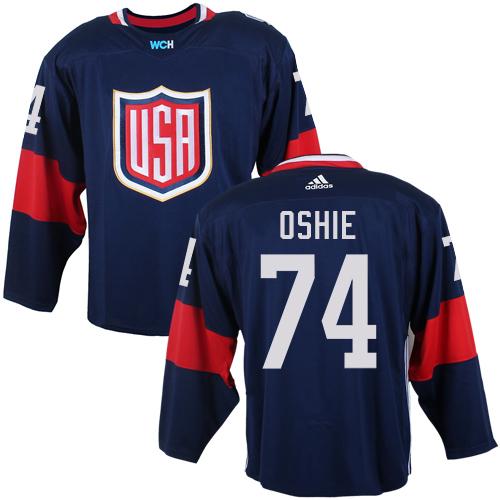 Team USA 74 T J Oshie Navy Blue 2016 World Cup Stitched NHL Jersey