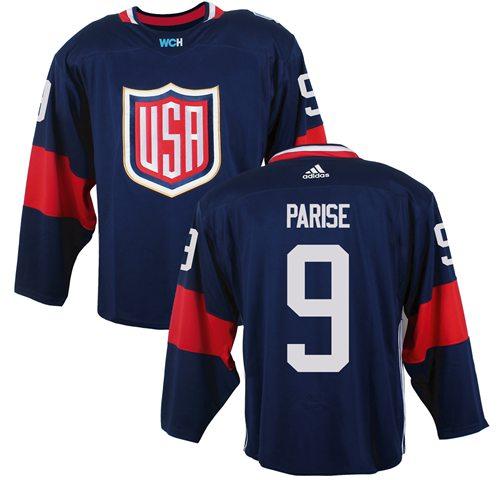 Team USA 9 Zach Parise Navy Blue 2016 World Cup Stitched NHL Jersey