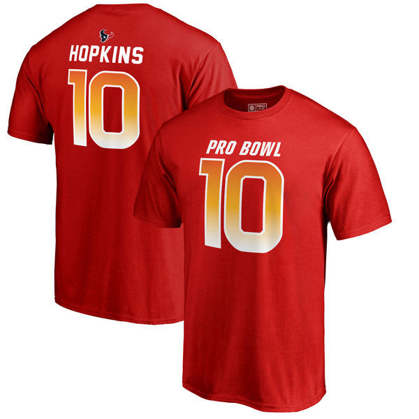 Texans 10 DeAndre Hopkins AFC NFL Pro Line by Fanatics Branded 2018 Pro Bowl Stack Name & Number T Shirt Red