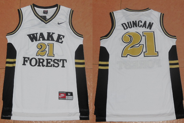 Tim Duncan Wake Forest Jerseys Stitched Wake Forest 21 Tim Duncan Black White NCAA College Basketball White Jerseys