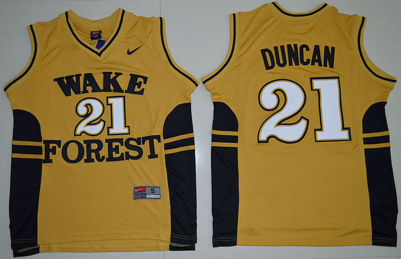 Tim Duncan Wake Forest Jerseys Stitched Wake Forest 21 Tim Duncan Black White NCAA College Basketball Yellow Jersey