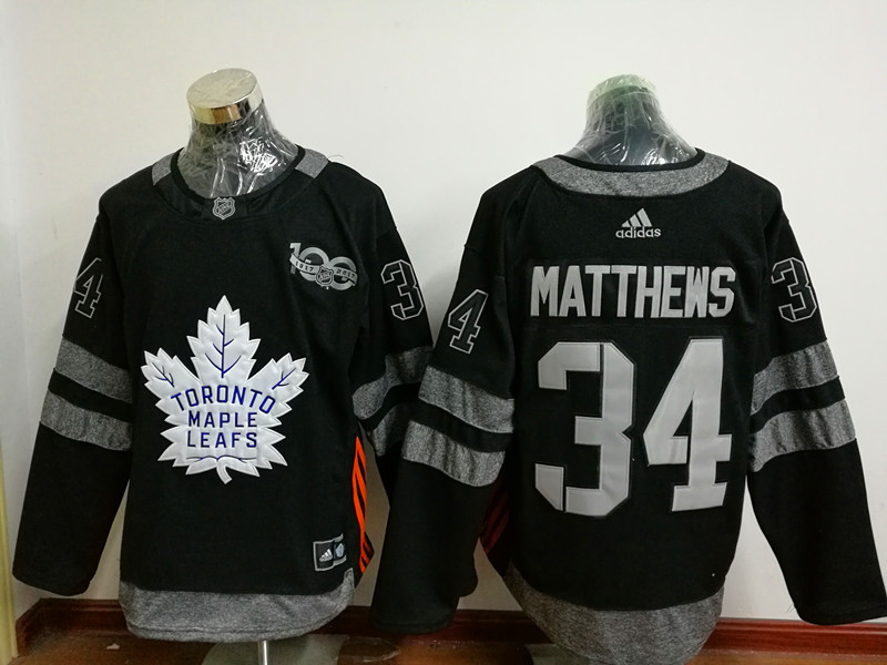 Toronto Maple Leafs 34 Auston Matthews Black 1917-2017 100th Anniversary Stitched NHL Jersey