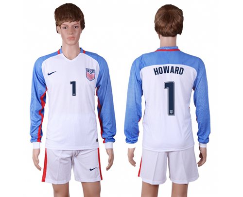 USA 1 Howard Home Long Sleeves Soccer Country Jersey