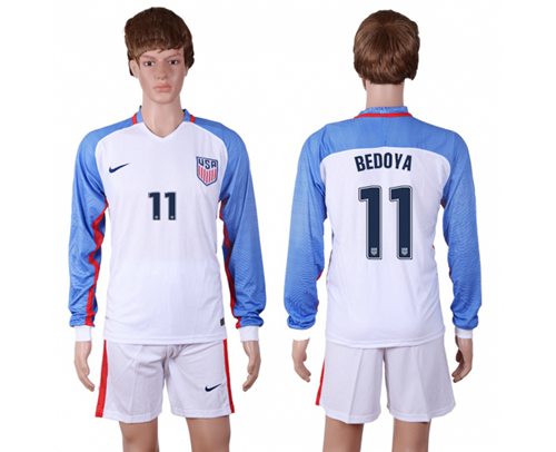 USA 11 Bedoya Home Long Sleeves Soccer Country Jersey