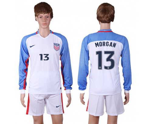 USA 13 Morgan Home Long Sleeves Soccer Country Jersey