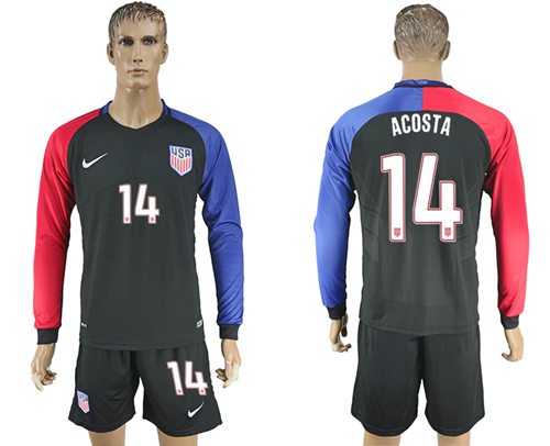 USA 14 Acosta Away Long Sleeves Soccer Country Jersey