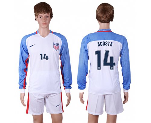 USA 14 Acosta Home Long Sleeves Soccer Country Jersey