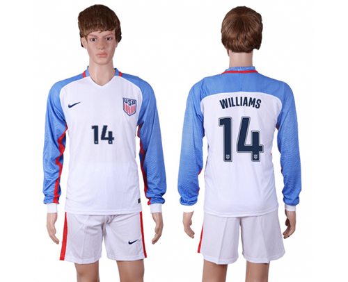 USA 14 Williams Home Long Sleeves Soccer Country Jersey
