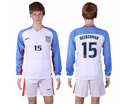 USA 15 Beckerman Home Long Sleeves Soccer Country Jersey