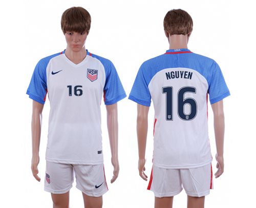 USA 16 Nguyen Home Soccer Country Jersey