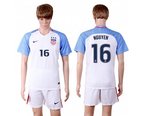 USA 16 Nguyen Home Three Star Soccer Country Jersey