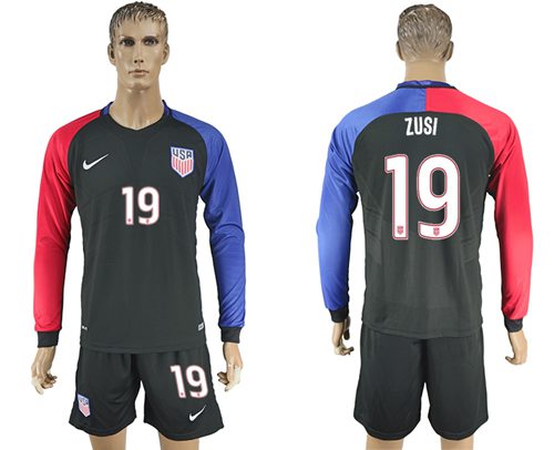 USA 19 Zusi Away Long Sleeves Soccer Country Jersey