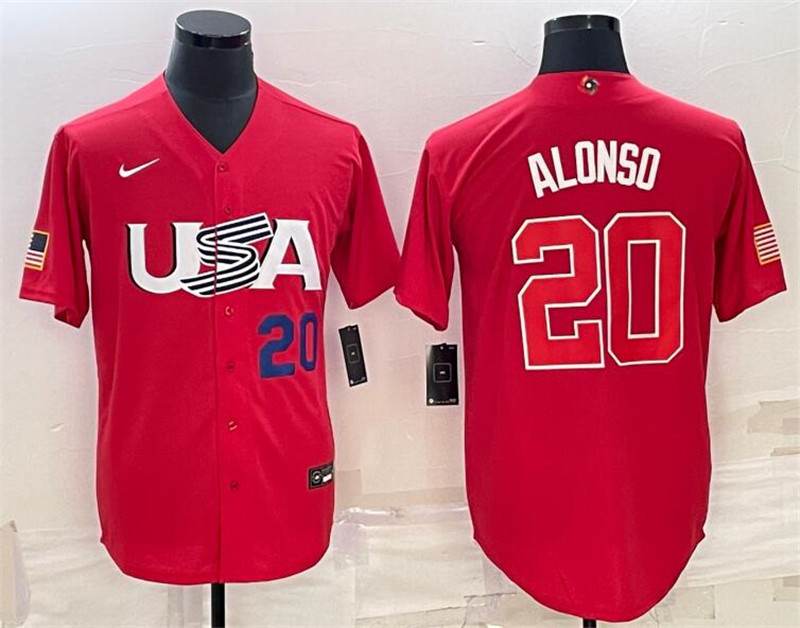 USA 20 Pete Alonso Red Nike 2023 World Baseball Classic Jerseys