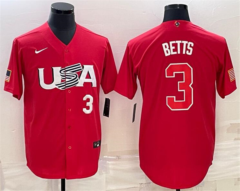 USA 3 Mookie Betts Red Nike 2023 World Baseball Classic Jerseys