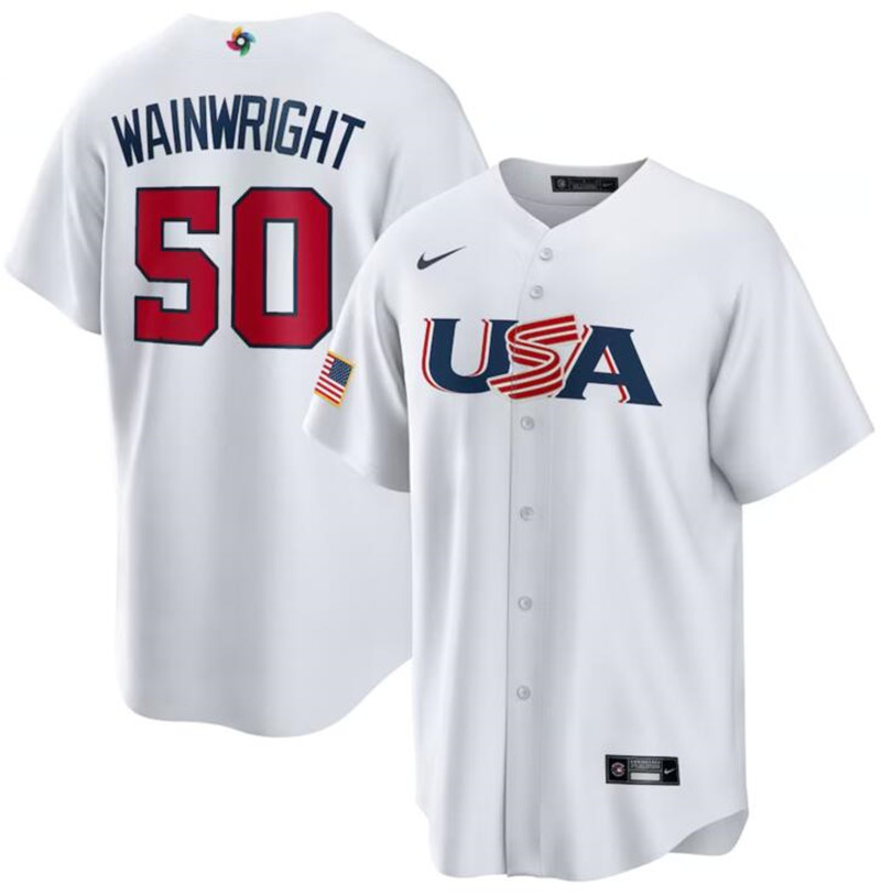 USA 50 Adam Wainwright White Nike 2023 World Baseball Classic Jersey