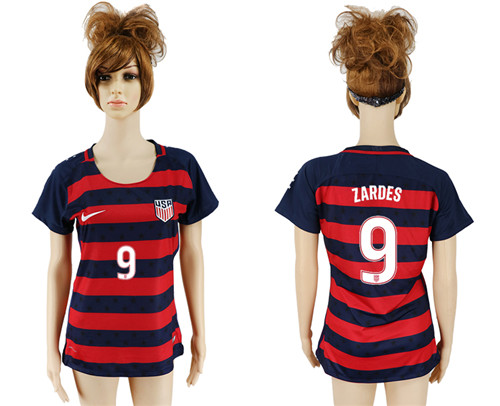USA 9 ZARDES 2017 CONCACAF Gold Cup Away Women Soccer Jersey