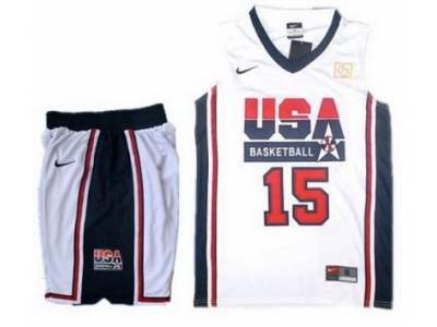 USA Basketball Retro 1992 Olympic Dream Team White Jersey & Shorts Suit #15 Carmelo Anthony