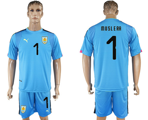 Uruguay 1 MUSLERA Lake Blue Goalkeeper 2018 FIFA World Cup Soccer Jersey