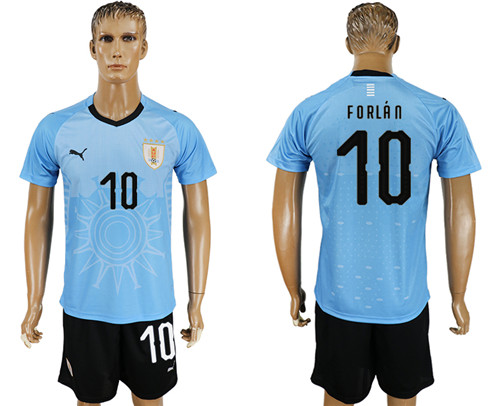 Uruguay 10 FORLAN Home 2018 FIFA World Cup Soccer Jersey
