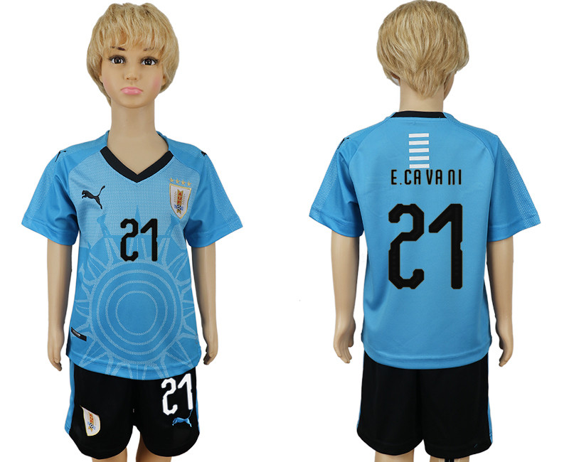 Uruguay 21 E. CAVANI Home Youth 2018 FIFA World Cup Soccer Jersey