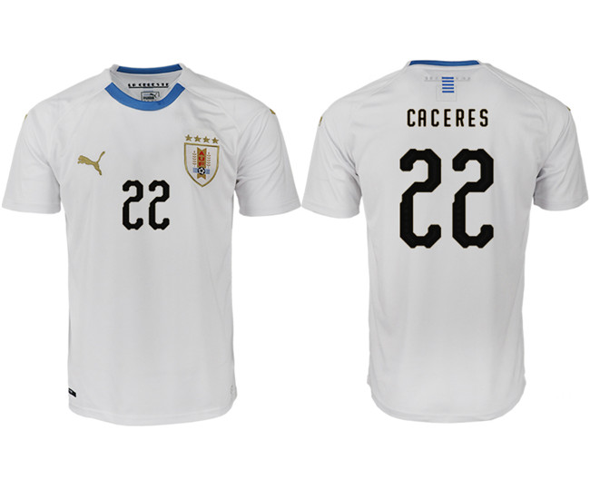 Uruguay 22 CACERES Away 2018 FIFA World Cup Thailand Soccer Jersey