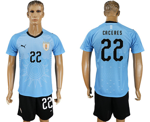 Uruguay 22 CACERES Home 2018 FIFA World Cup Soccer Jersey