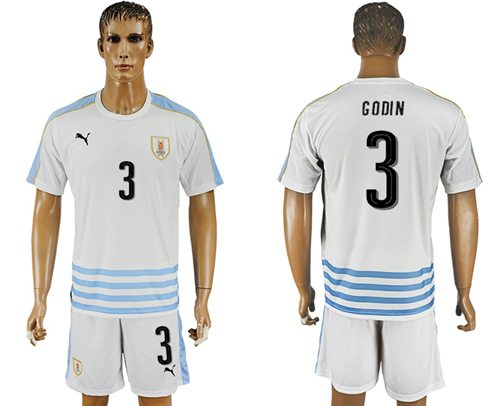 Uruguay 3 Godin Away Soccer Country Jersey