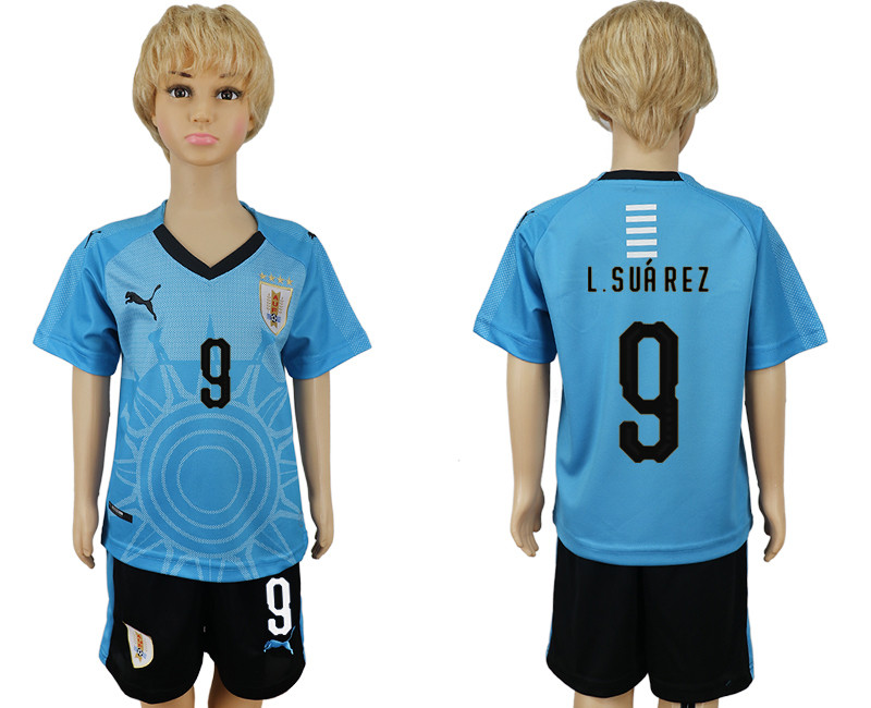 Uruguay 9 L. SUAREZ Home Youth 2018 FIFA World Cup Soccer Jersey