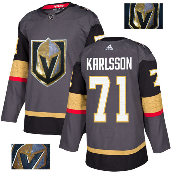 Vegas Golden Knights 71 William Karlsson Gray With Special Glittery Logo  Jersey