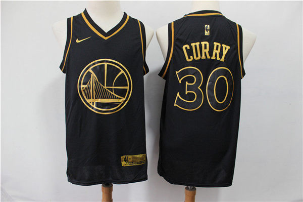 Warriors 30 Stephen Curry Black Gold Nike Swingman Jersey