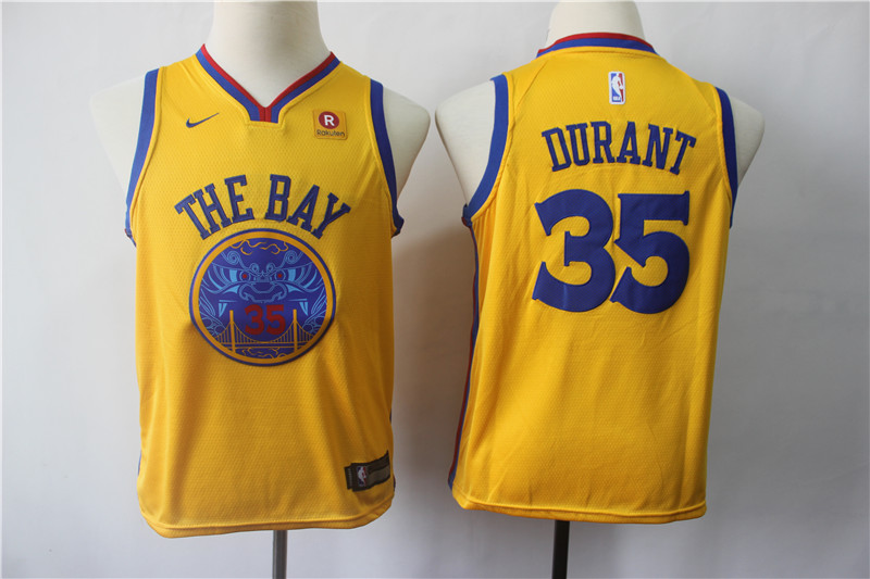 Warriors 35 Kevin Durant Gold City Edition Youth  Swingman Jersey