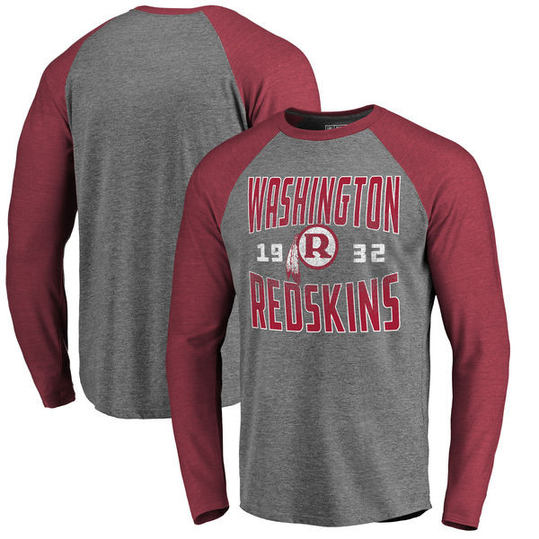 Washington Redskins NFL Pro Line by Fanatics Branded Timeless Collection Antique Stack Long Sleeve Tri Blend Raglan T Shirt Ash