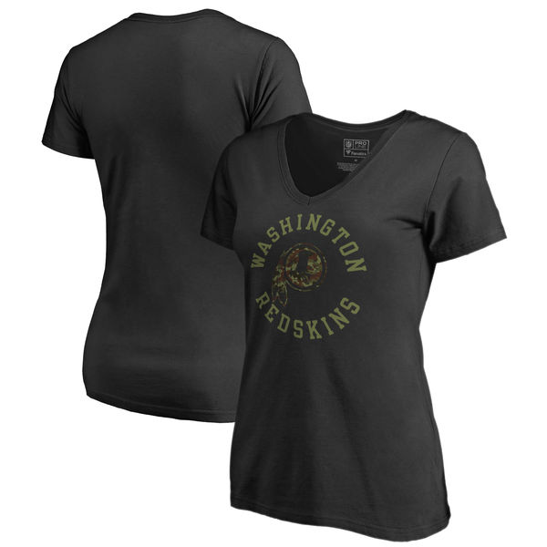 Washington Redskins NFL Pro Line by Fanatics Branded Women's Camo Collection Liberty Plus Size V Neck T Shirt Black