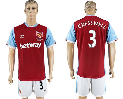 West Ham United 3 Cress Well Home Soccer Club Jersey
