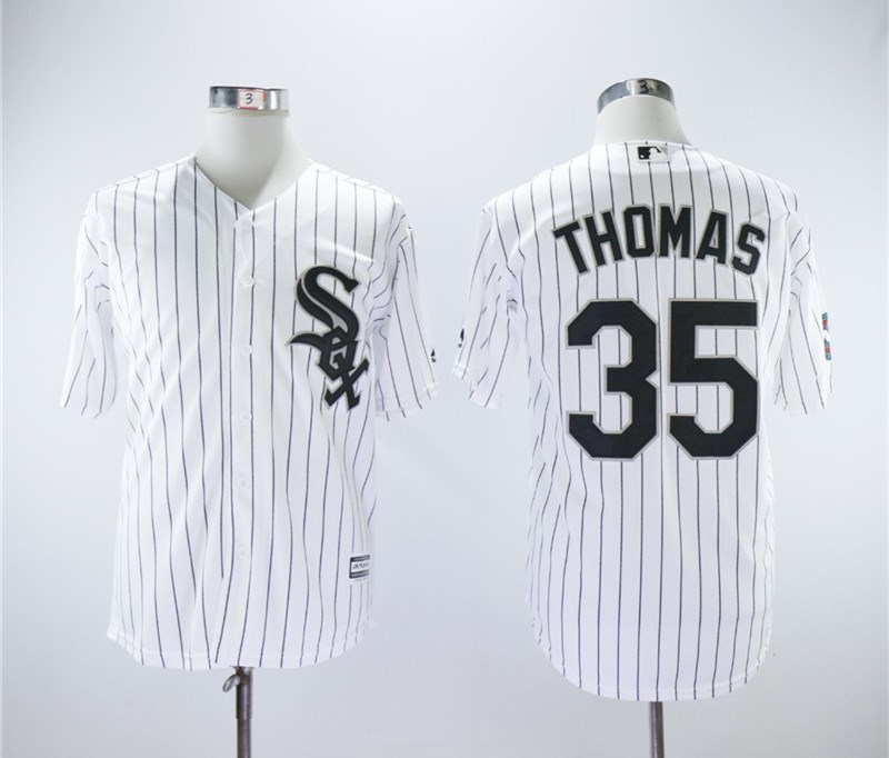White Sox 35 Frank Thomas White With 2005 World Series Patch Cool Base Jersey