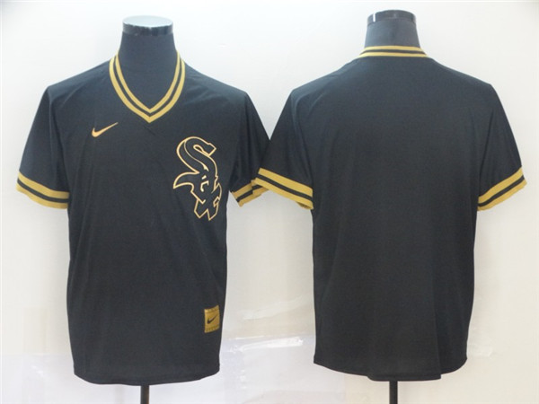 White Sox Blank Black Gold Nike Cooperstown Collection Legend V Neck Jersey