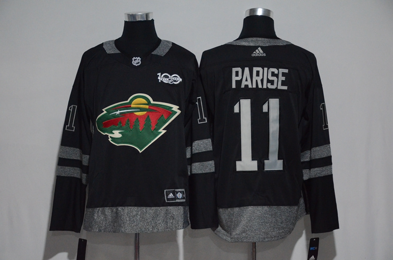 Wild 11 Zach Parise Black 1917 2017 100th Anniversary Stitched NHL Jersey