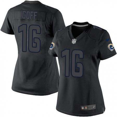 WoMen  Los Angeles Rams 16 Jared Goff Limited Black Impact NFL Jersey