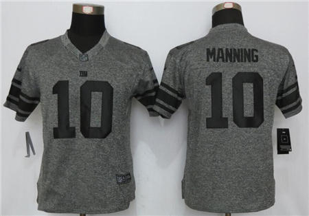 WoMen  New York Giants 10 Eli Manning Limited Gray Gridiron NFL Jersey