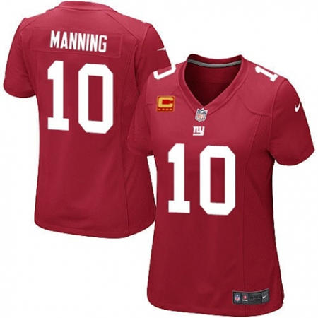 WoMen  New York Giants 10 Eli Manning Red Alternate C Patch Stitched NFL Jersey