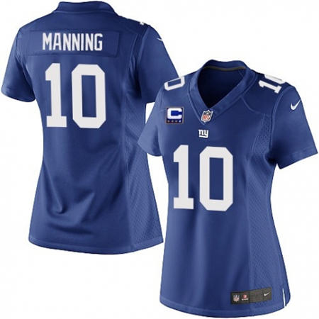 WoMen  New York Giants 10 Eli Manning Royal Blue Team Color C Patch Stitched NFL Jersey