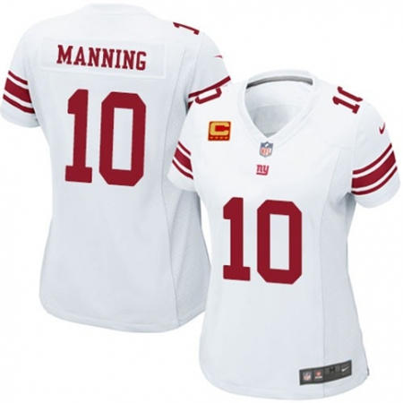 WoMen  New York Giants 10 Eli Manning White C Patch Stitched NFL Jersey