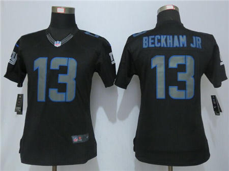 WoMen  New York Giants 13 Odell Beckham Jr Limited Black Impact NFL Jersey
